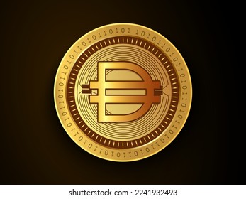 Dai (DAI) crypto currency symbol and logo on gold coin. Virtual money concept token based on blockchain technology. 