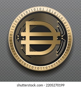 Dai (DAI) cryptocurrency golden coin isolated in transparent background. Virtual currency token symbol vector illustration based on cryptography and block chain technology.