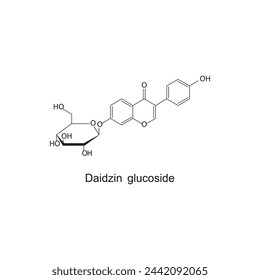 Daidzein glucoside skeletal structure diagram.Isoflavanone compound molecule scientific illustration  svg