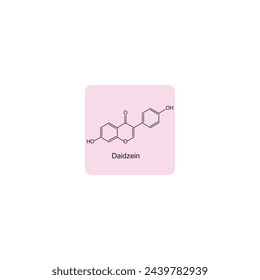 Daidzein skeletal structure diagram.Isoflavanone compound molecule scientific illustration on pink background.