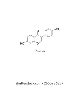 Estrutura esquelética de daidzein. Ilustração esquemática do composto de isoflavona. Diagrama simples, fórmula química.