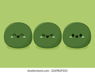 Vector de caracteres de Daifuku. Daifuku sobre el fondo verde. Daifuku es un postre japonés. Matcha Mochi.