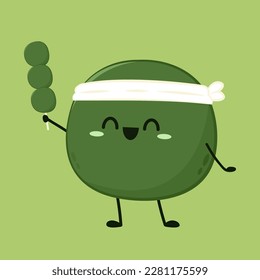 Vector de caracteres de Daifuku. Daifuku sobre el fondo verde. Daifuku es un postre japonés. Matcha Mochi.