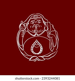 Daikoku. Daikokuten. God of Wealth, Japan. Vector, drawing, sketch, doodle, calligraphy, brush. White on red. Postcard, invitation, wedding. Eps10