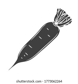 Icono de glifo de Daikon. Vegetable en estilo retro, ilustración vectorial del producto agrícola para el diseño de productos publicitarios tienda o mercado.