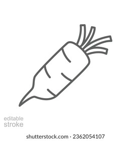 daikon icon. fresh nature organic root vegetable harvest, healthy food. Japanese daikon radish, editable stroke. outline style pictogram. vector illustration. design on white background. EPS 10