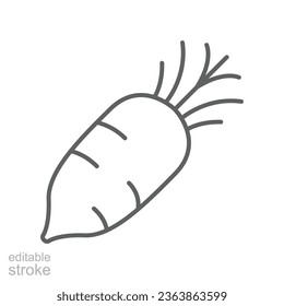 daikon icon. fresh nature organic root vegetable harvest, healthy food. Japanese daikon radish, editable stroke. outline style pictogram. vector illustration. design on white background. EPS 10