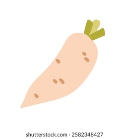 Daikon radish, root vegetable. Fresh natural organic long tuber icon. Healthy Asian farm food. Raw eating, nutrition. Flat graphic vector illustration isolated on white background