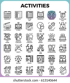 Daily Activities Concept Detailed Line Icons Set In Modern Line Icon Style Concept For Ui, Ux, Web, App Design