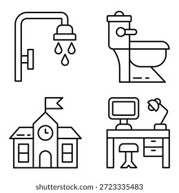 Daily Activities Icon Set Vector Line Art Design Template