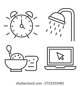 Daily Activities Icon Set Vector Line Art Design Template