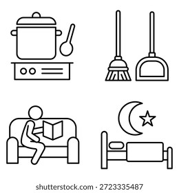 Daily Activities Icon Set Vector Line Art Design Template