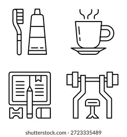 Daily Activities Icon Set Vector Line Art Design Template
