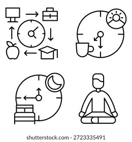 Conjunto de iconos de actividades diarias Línea de Vector Plantilla de diseño de arte