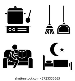 Daily Activities Icon Set Vector Design Glyph Template