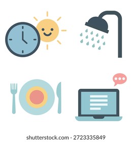 Daily Activities Icon Set Vector Design Template
