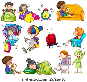 Daily Activities Kids On White Background Stock Vector (Royalty Free ...