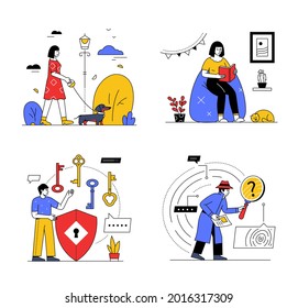 Daily activities - set of colorful flat design style illustration