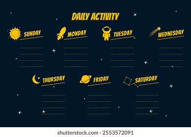 Daily Activities of The Week, Time Table Design, on Space Theme