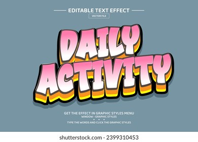 Daily activity 3D editable text effect template