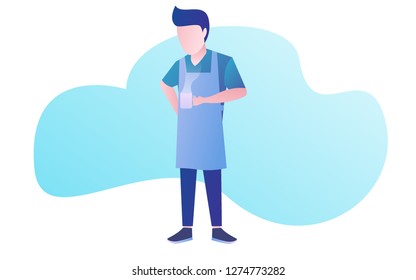daily activity barista making a coffee. creative man thinking an idea vector design illustration