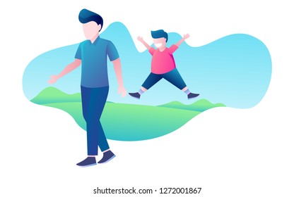 daily activity healthy lifestyle exercise with the family. fitness running jogging cardio. happy children vector flat design illustration