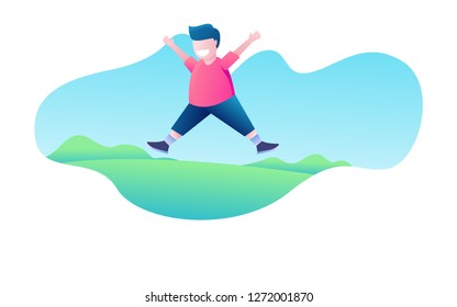 daily activity a kid jump and playing at the playground vector design illustration