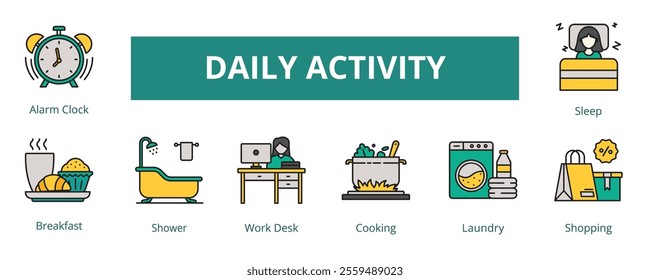 Daily Activity Lineal Color Banner Web Icon Set Vector Illustration