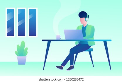 daily activity a man working with laptop vector design illustration