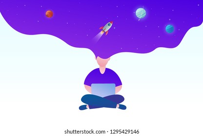 daily activity a man working with laptop vector design illustration