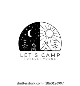 Daily Adventure Logo Vector Illustration Design , Camping Template Logo Line Art