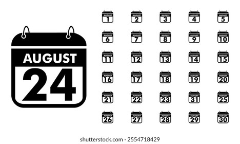 Daily August Calendar Icon collection. Set of Daily calendar symbols.