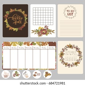 Daily Autumn planner template. To do list, calendar for month. Editable vector illustration