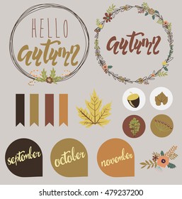 Daily Autumn Planner Template. Stickers Set with Funny Illustrations 