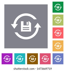 Daily backup flat icons on simple color square backgrounds