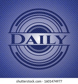 Daily badge with denim background. Vector Illustration. Detailed.