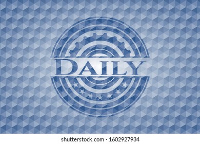 Daily blue emblem with geometric pattern background. Vector Illustration. Detailed.