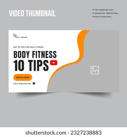 Daily body fitness tips youtube thumbnail banner template design, fully customizable vector eps 10 file format