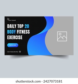 Daily body fitness video tutorial thumbnail banner design, workout plan tips and tricks, fully customizable vector eps 10 file format