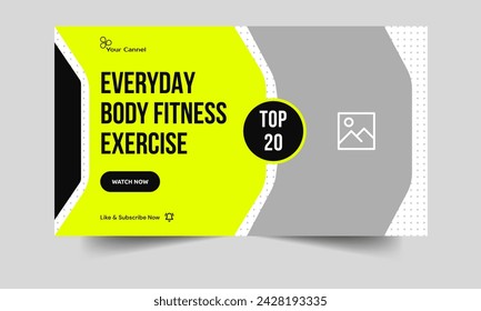 Daily body fitness video tutorial training tips and tricks thumbnail banner design, exercise body tips and tricks video cover banner design, customizable vector eps 10 file format