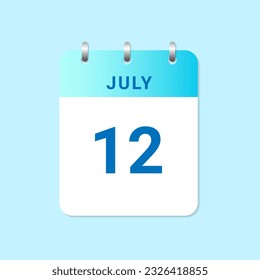 Daily calendar 12th of July month on white paper note. vector svg