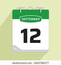 Daily Calendar 12th September, vector stock isolated, eps