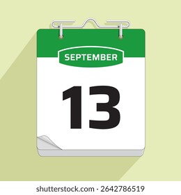 Daily Calendar 13th September, vector stock isolated, eps
