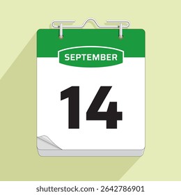 Daily Calendar 14th September, vector stock isolated, eps