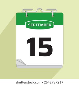 Daily Calendar 15th September, vector stock isolated, eps