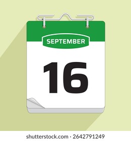 Daily Calendar 16th September, vector stock isolated, eps