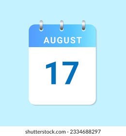 Daily calendar 17th of August month on white paper note. 
