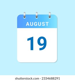 Daily calendar 19th of August month on white paper note. 