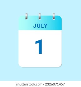 Daily calendar 1st of July month on white paper note. vector