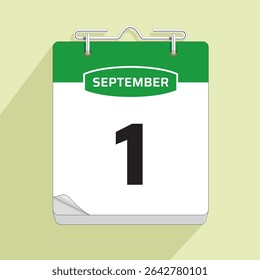 Daily Calendar 1st September, vector stock isolated, eps